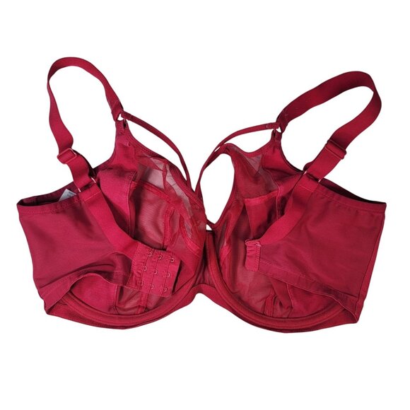 Elomi Sachi Underwire Plunge Bra Ruby Red 32M Wide Adj Unlined Sheer Unpadded - Picture 4 of 9
